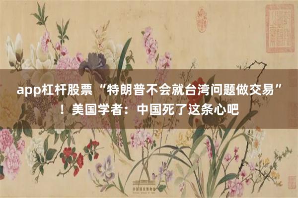 app杠杆股票 “特朗普不会就台湾问题做交易”！美国学者：中国死了这条心吧